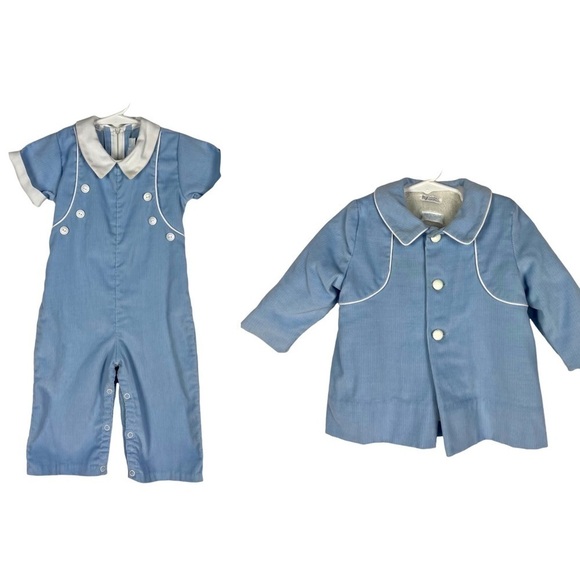 Betti Terell by Johnston Vintage 60s Corduroy Playsuit wi/Jacket, Blue, 12-18 mo
